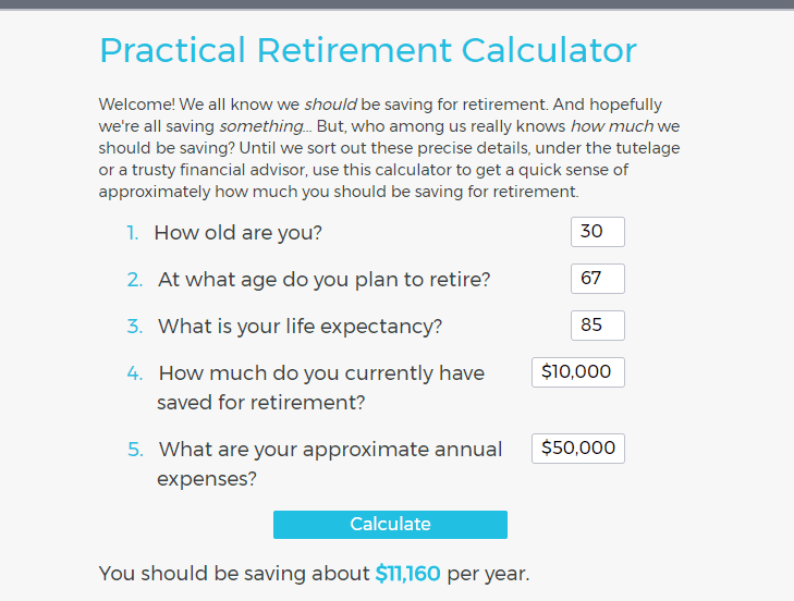 Screenshot of Practical Retirement Calculator