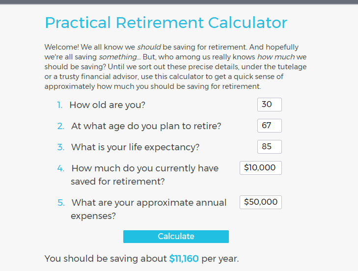Screenshot of Practical Retirement Calculator